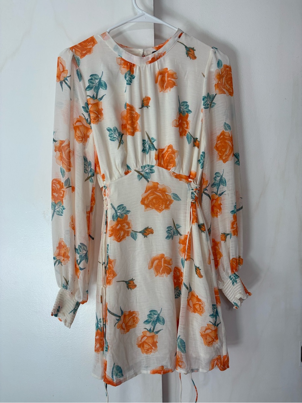 Free People Cream Mini Dress with Orange Rose Print